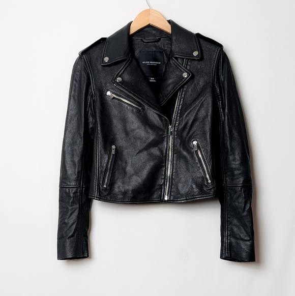 CLUB MONACO 100% Lamb Leather Jacket Gracella Biker Coat Black XS - Picture 12 of 16